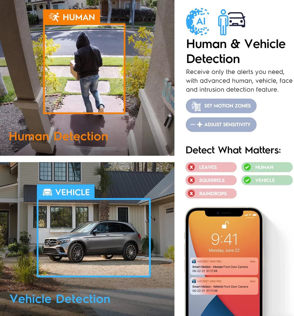 Amcrest 4K IP PoE AI Camera UltraHD 8MP Security Outdoor Camera; FOV 129°; 49ft Color Nightvision; Human & Vehicle Detection; IP67 Weatherproof; 4K (3840x2160) @15fps; Black; IP8M-2796EB-AI