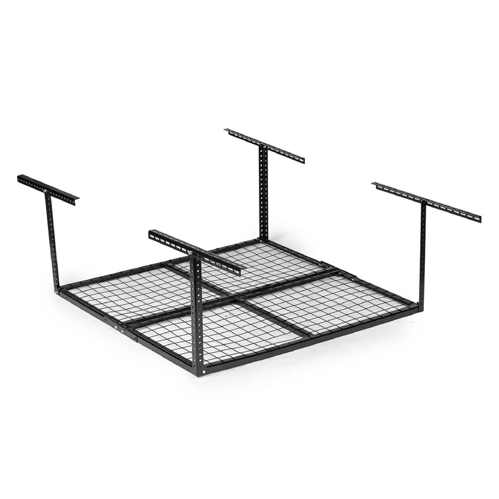 Titan Attachments 4' x 4' Overhead Garage Storage Rack; 20" to 41" Adjustable Height; Ceiling Mount Organization System; Metal Wire Grid with 500 LB Loading Capacity; Storage for Bikes Equipment Bins