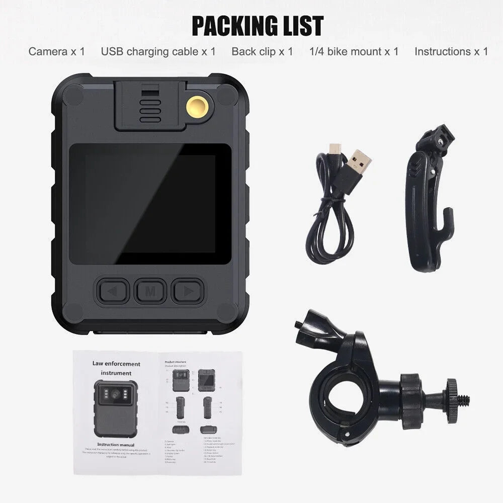 JLLOM Police Body Camera - Mini Camcorder with 1080P Audio Video DVR and IR Night Vision