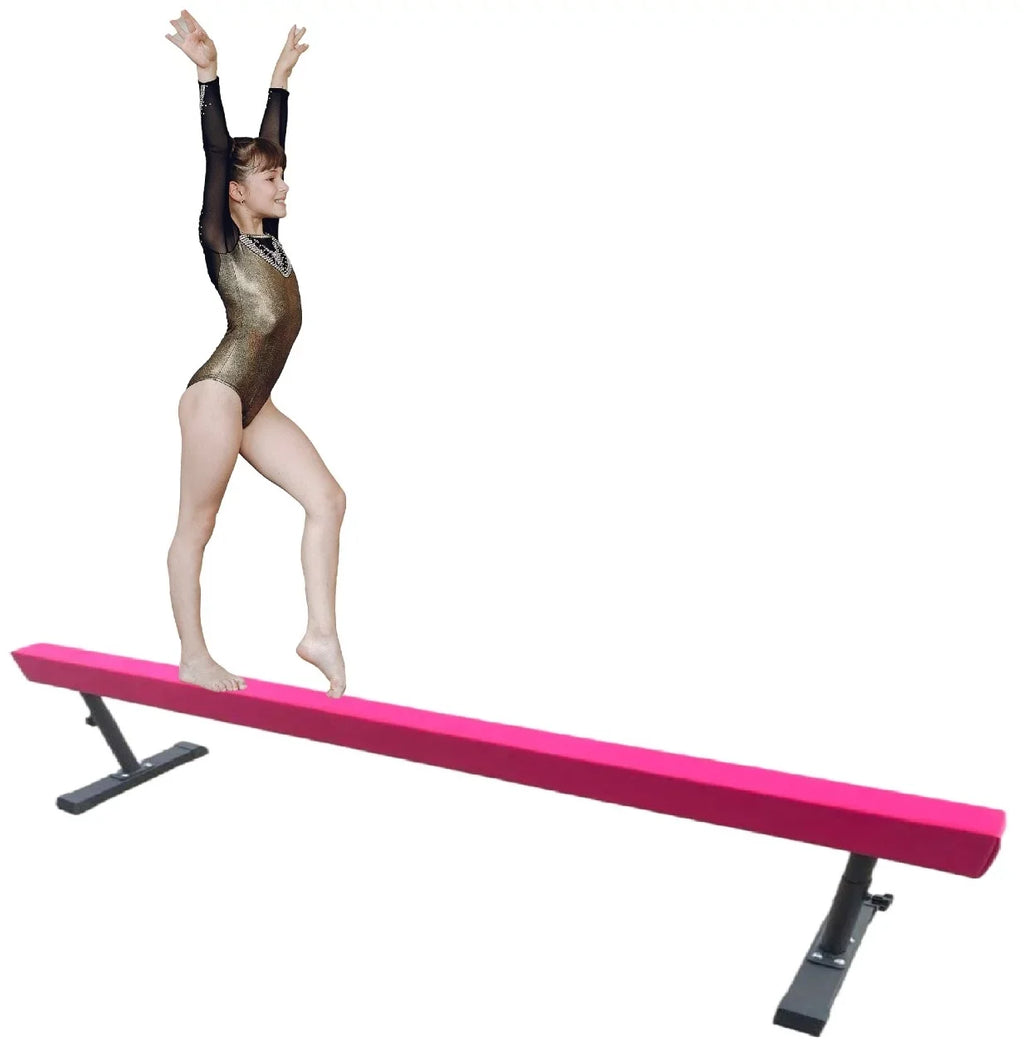 Athletic Bar 8ft Adjustable Acrobatic Tube Beam; High/Low Floor Balance Beam Gymnastics Equipment for Kids/Adults Gymnastics Beam for Gymnastics Competition Training Practice fine Yoga Stretching Pink