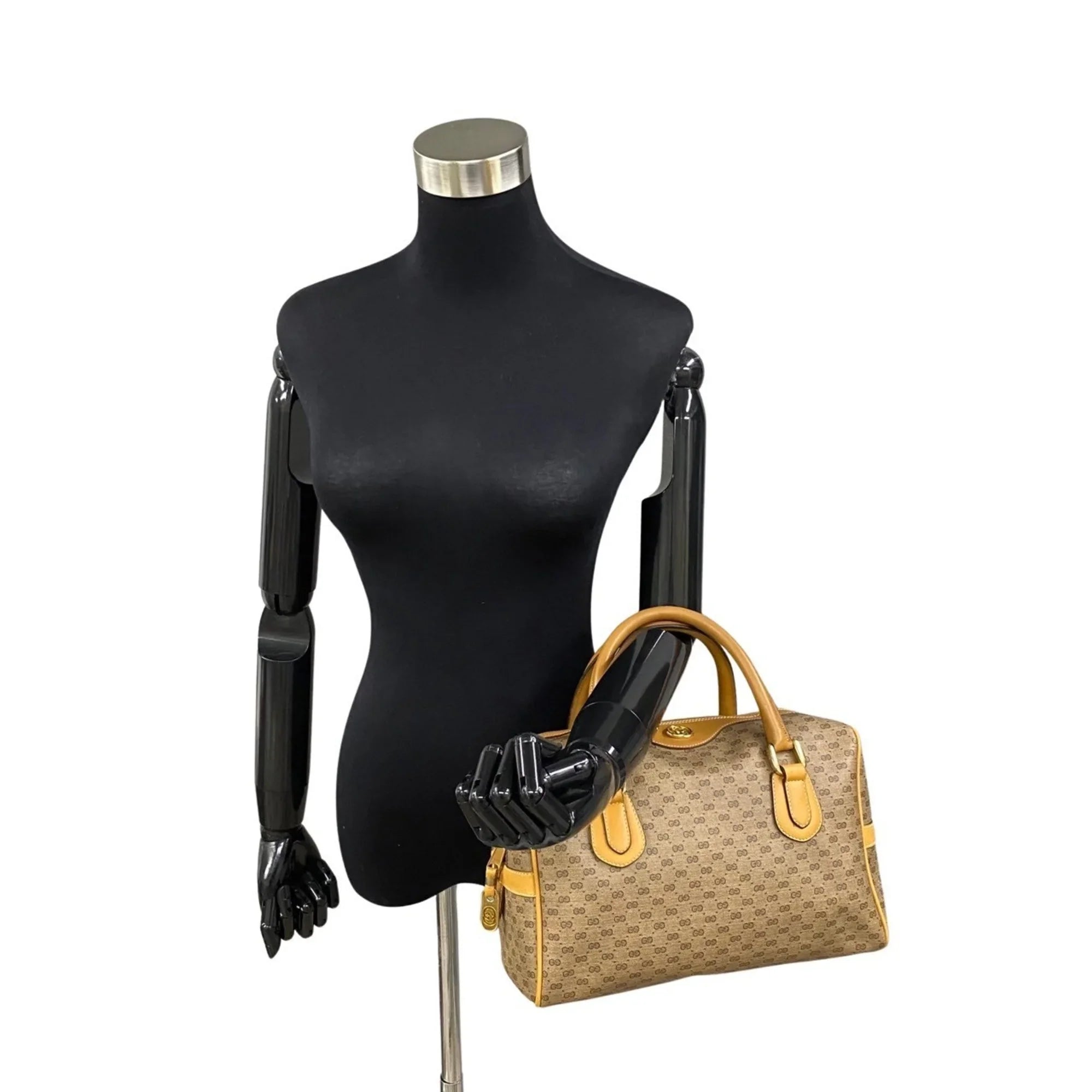Pre-Owned GUCCI Old Gucci Vintage Micro GG Leather 2way Handbag Mini Boston Bag Shoulder Camel 574-5 (Good)