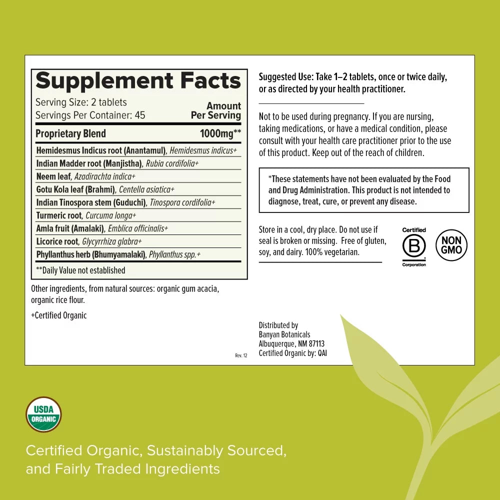Banyan Botanicals Healthy Skin - USDA Certified Organic - 90 Tablets - Daily Supplement for Radiant; Flawless Skin*
