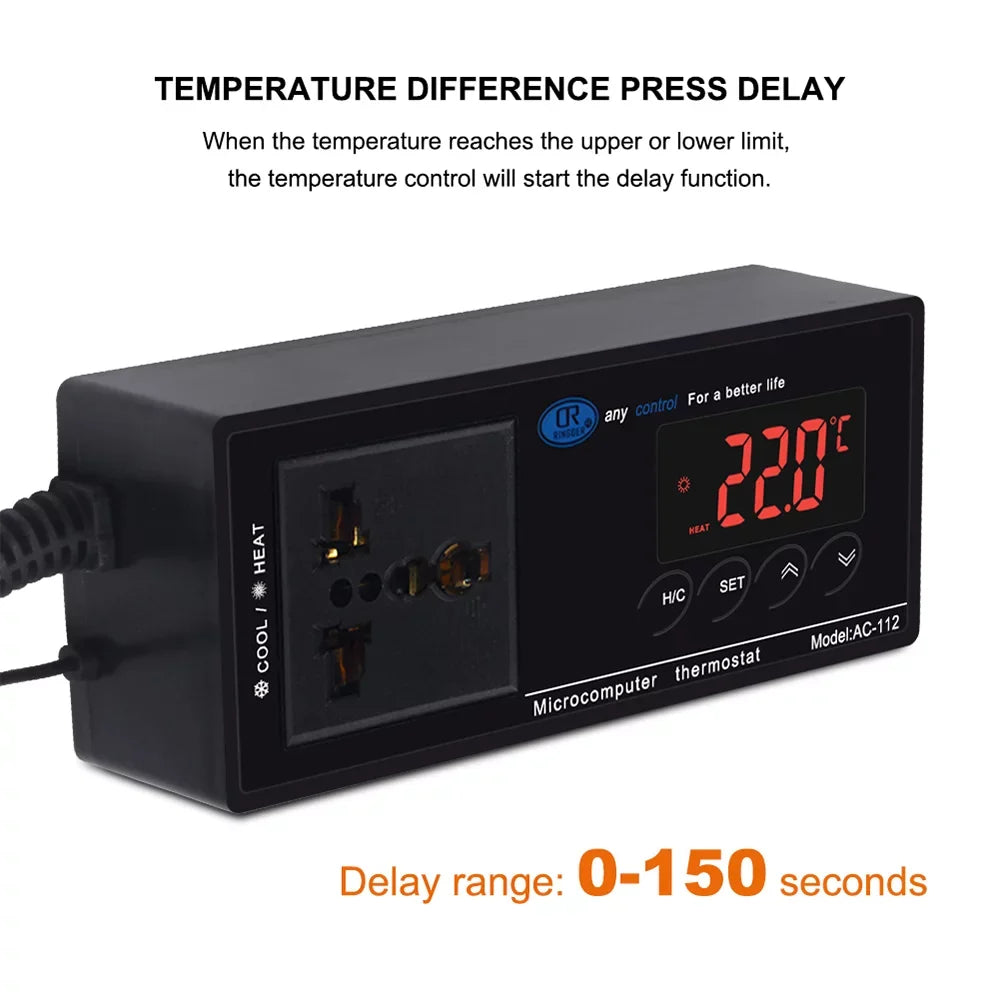 Anself Thermostat Outlet; Digital Temperature Controller with Heating & Cooling Mode for Chest Freezer; Home Brewing; Green House Incubation; Reptiles 40℃~110℃