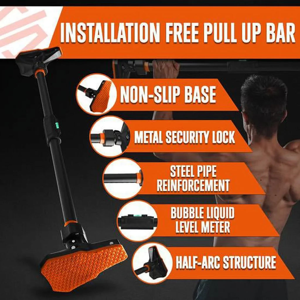 SQUATZ 48” Adjustable Pull-up Bar -Adjustable Width 37 to 56 inches; ;orange and black color