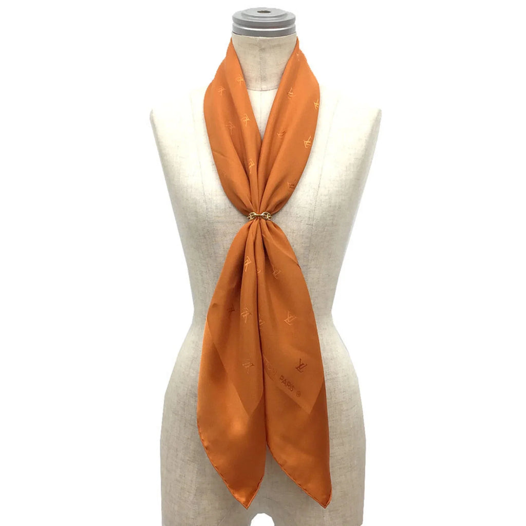 Pre-Owned LOUIS VUITTON Carré Monaco Scarf Muffler Monogram Orange 100% Silk Men's Women's Louis Vuitton (Good)