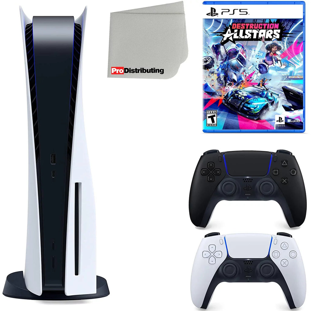 Sony Playstation 5 Disc Version (Sony PS5 Disc) with Midnight Black Extra Controller; Destruction Allstars and Microfiber Cleaning Cloth Bundle