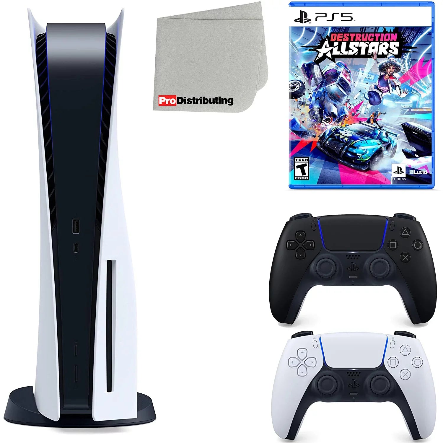 Sony Playstation 5 Disc Version (Sony PS5 Disc) with Midnight Black Extra Controller; Destruction Allstars and Microfiber Cleaning Cloth Bundle
