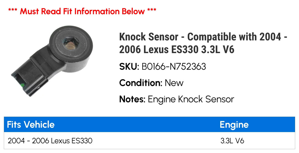 Knock Sensor - Compatible with 2004 - 2006 ES330 3.3L V6 2005