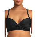 Nicole Miller BLACK Twist Front Bikini Top + Hi Waist Shirred Bottom 2Pc S