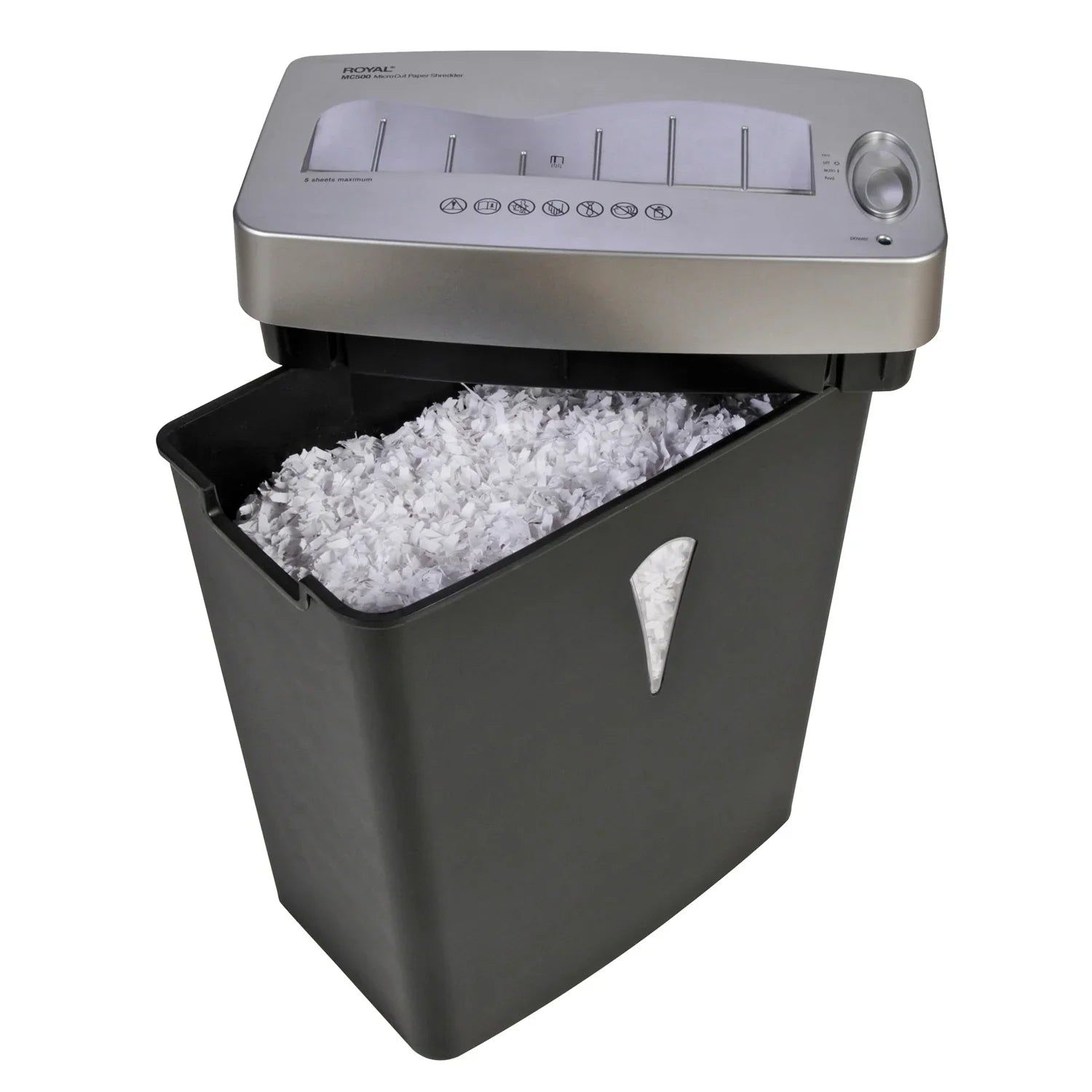 Royal MC500 Paper Shredder - Micro Cut - 5 Per Pass - for shredding Paper; Credit Card - 0.157" x 0.394" Shred Size - 4 gal Wastebin Capacity - Black; Silver