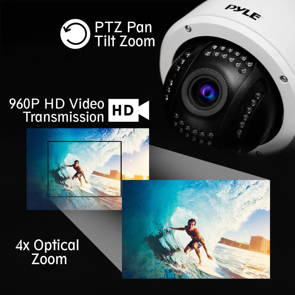 PYLE PIPCAMHD47.5 - Weatherproof HD Hi-Res IP Camera - 4x Optical Zoom Outdoor WiFi Cam with Built in 32g SD