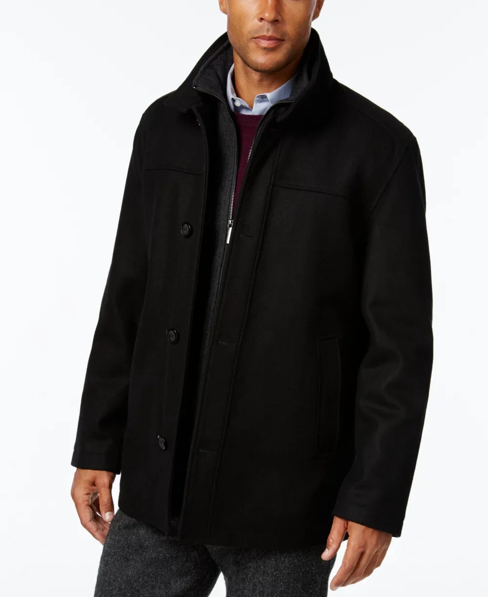 London Fog Men's Wool Blend Button Front Car Coat; Charcoal; Medium