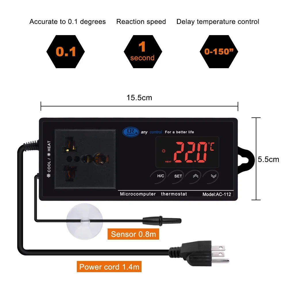 Anself Thermostat Outlet; Digital Temperature Controller with Heating & Cooling Mode for Chest Freezer; Home Brewing; Green House Incubation; Reptiles 40℃~110℃