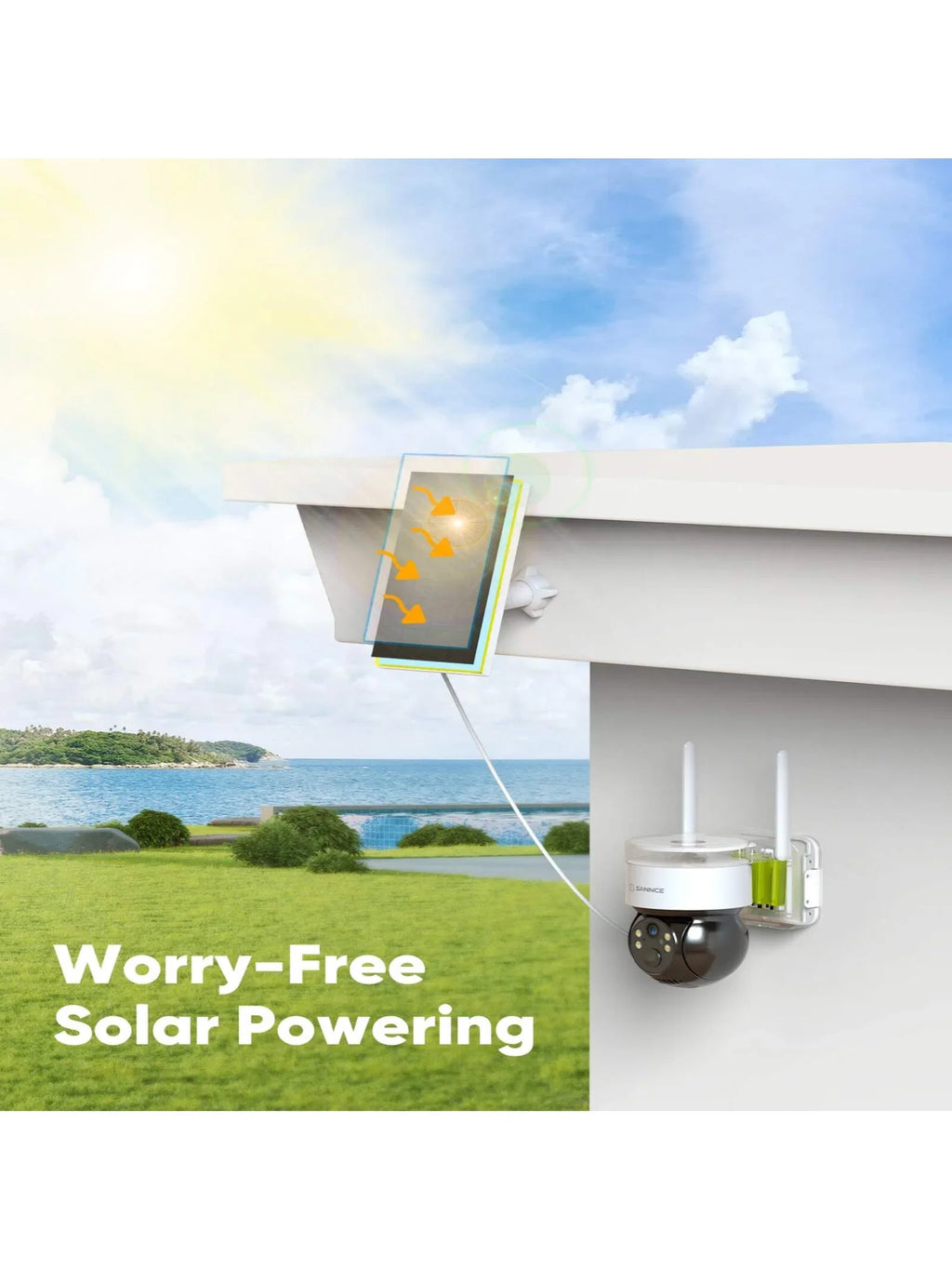 SANNCE Solar Security Cameras Wireless Outdoor; 2K Battery Powered WiFi Camera for Home Security; 360°PTZ Surveillance Camera with Solar Panel; Color Night Vision; 2 Way Audio; Motion Detection
