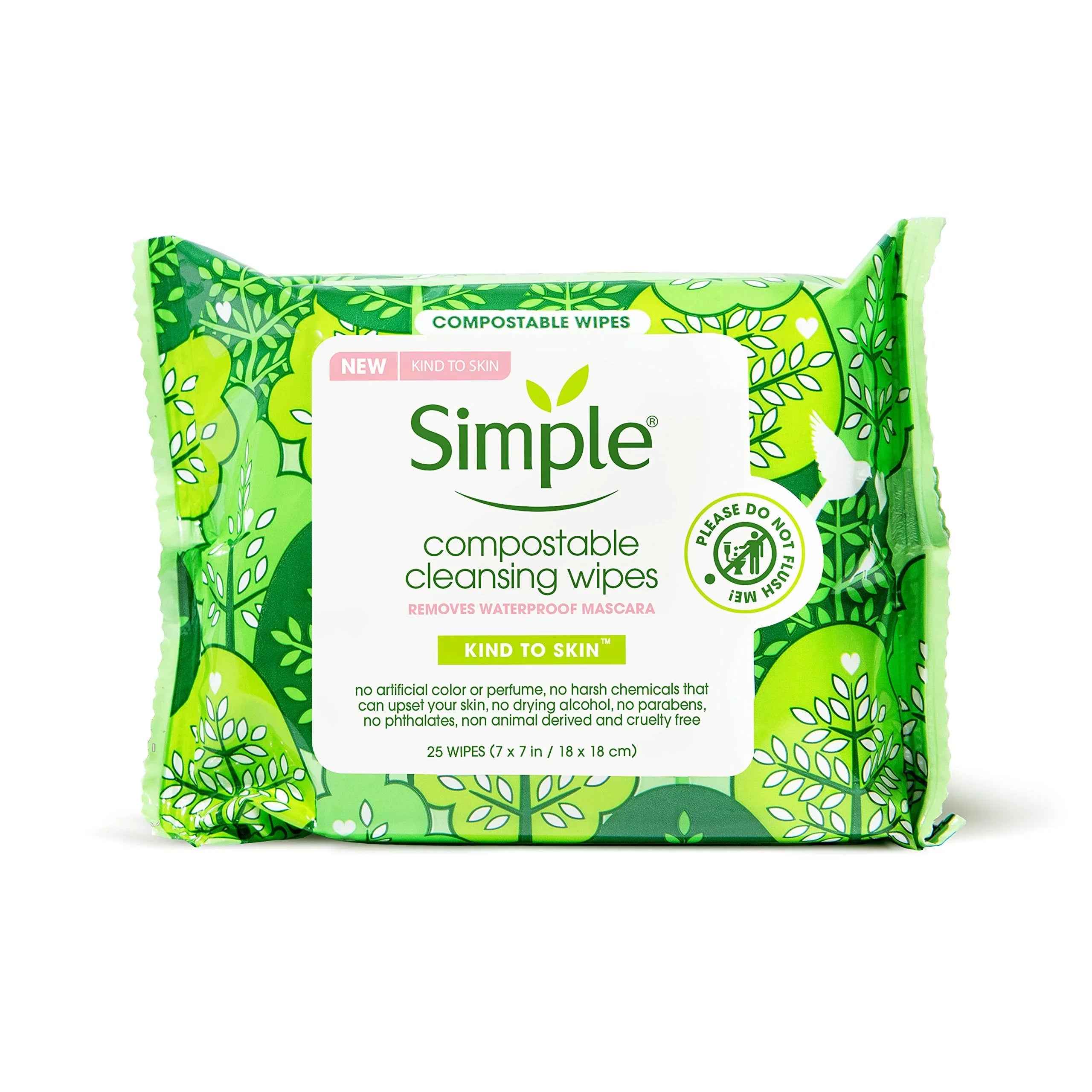 Simple Compostable Cleansing Wipes Facial Wipes For Removing Makeup Kind To Skin No Artificial Perfume Or Color; Paraben Free; Phthalate Free 25 Wipes