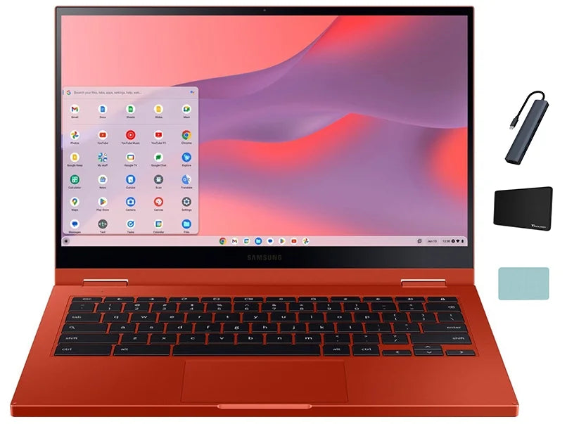 Samsung Galaxy Chromebook 2 13.3" FHD(1920 x 1080) Touchscreen 2 in 1 Laptop; Intel Core i3-10110U; 8GB LPDDR3 RAM; 128GB eMMC; Backlit Keyboard; Chrome OS; Fiesta Red with Tigology Accessories