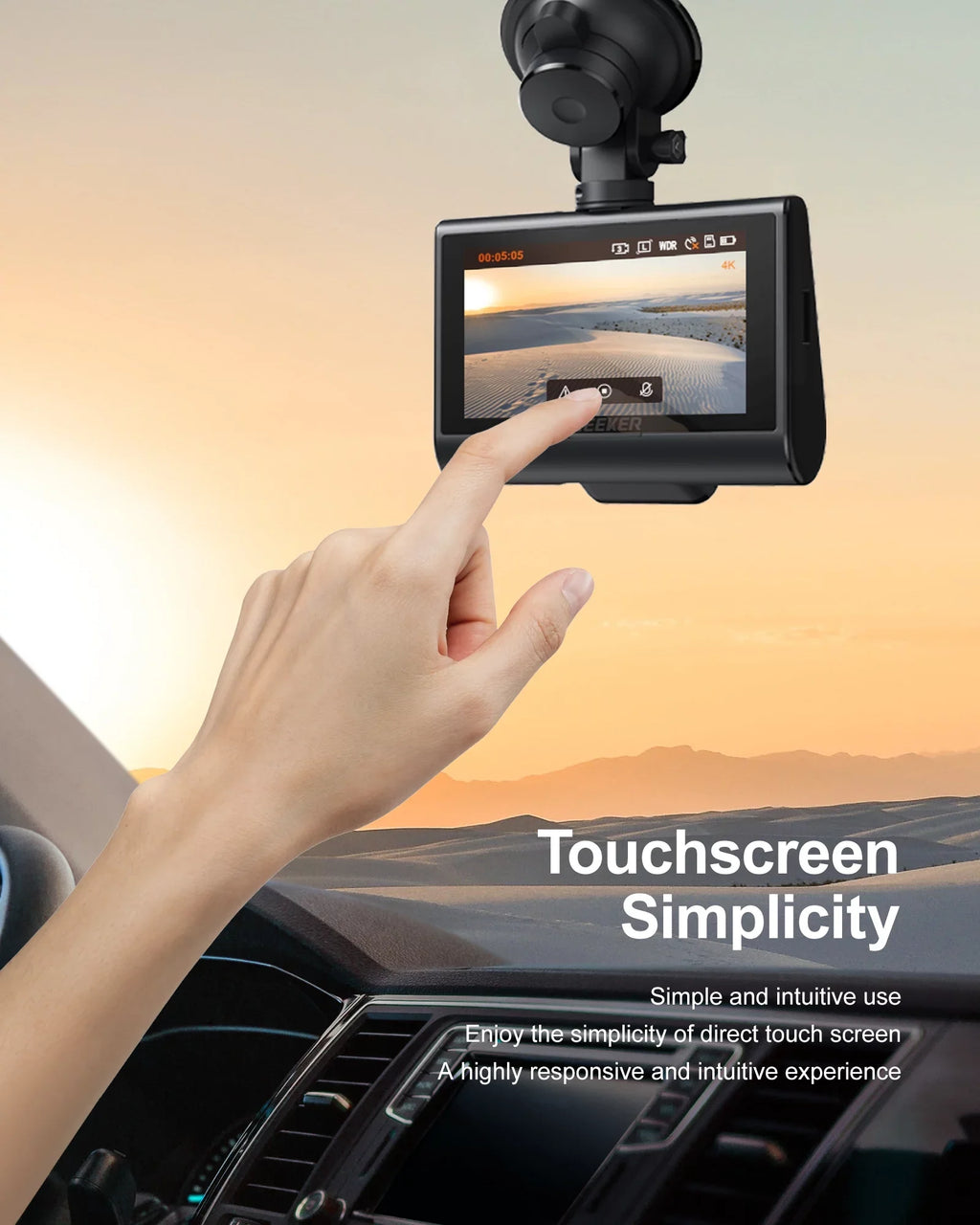 iZEEKER 4K Dash Cam Front and Rear Wi-Fi GPS; 4K+1080P Dual Dashcam; 3'' IPS Touchscreen; WDR; Night Vision; Parking Mode; G-Sensor; Black