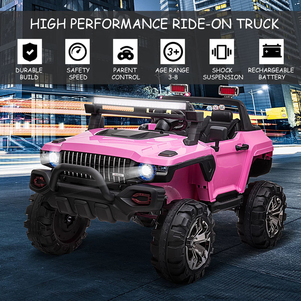 Aosom 12V Kids Current-activated 2-Seater Ride On Police Car SUV Truck Toy with Parental Remote Control; Pink