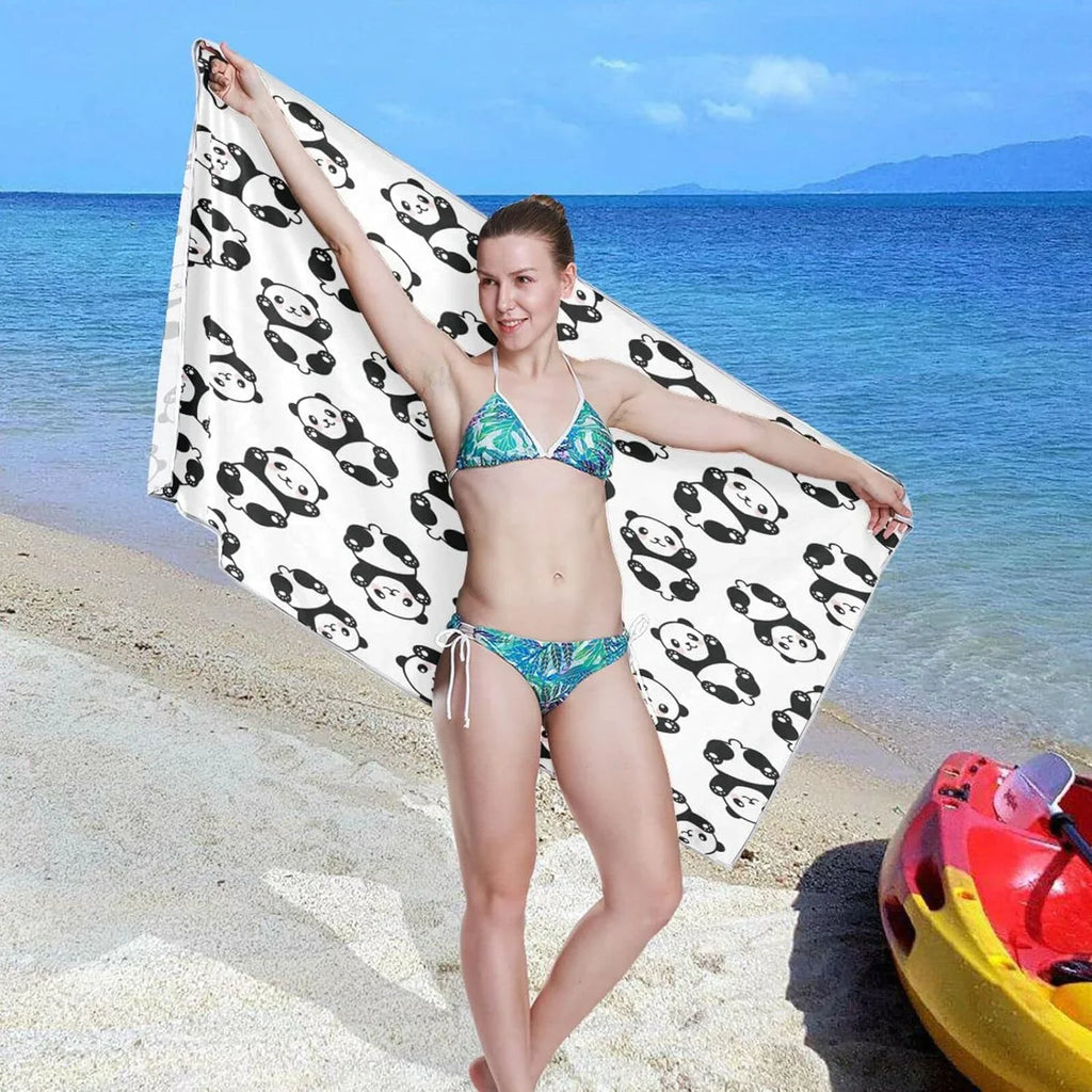 Bestwell Cute Cartoon Panda Pattern Beach Towel Oversized Towel Blanket; Thin Lightweight Microfiber Sand Free Quick Dry Towel; 31”X71” Multipurpose Pool Bath Yoga Swim Shower Towel