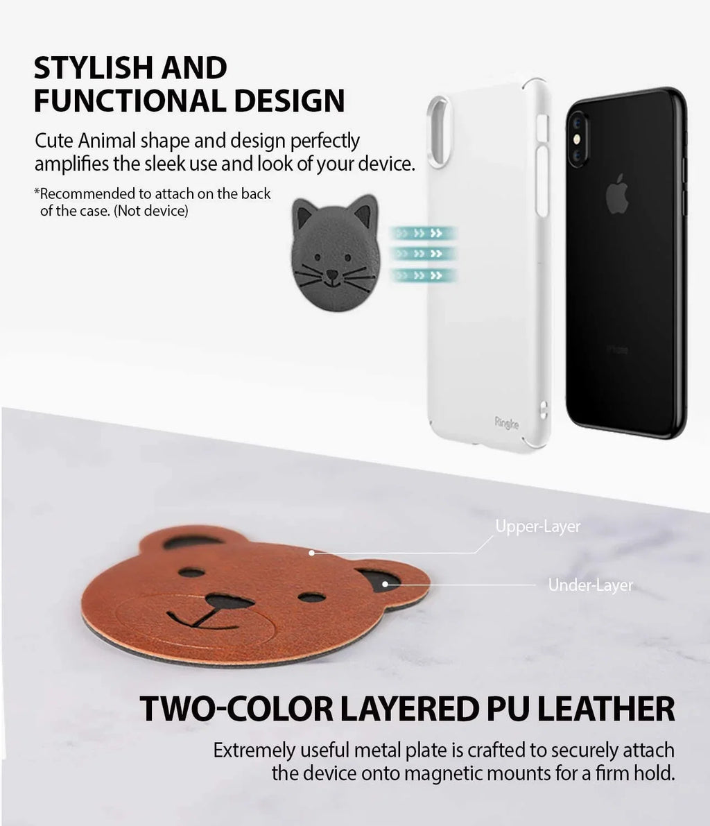 Ringke Magnetic Character Metal Plate Kit - Animal Edition (5 Pack; 1 Each) with 3M Adhesive Pad Compatible with Magnet Phone Car Mount Holder for Smartphone; iPad; Tablet; and Other Devices