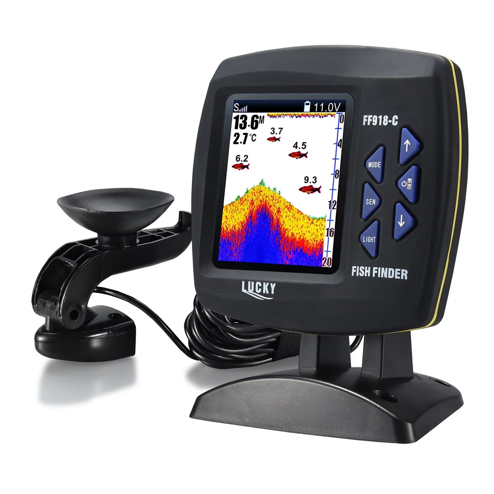 Tomshoo Fish Finder Wired Transducer Sensor Fishfinder 45 Degrees Underwater Fishing Portable Fish Finder Fluidproof Underwater Monitor LCD Fish Locator Boat Fishfinder Fish Detector