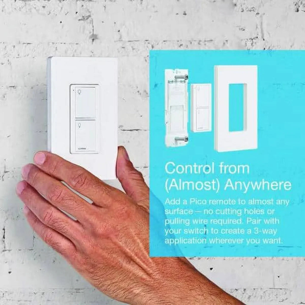 Lutron On/Off Switching Pico Remote for Caseta Smart Home Switch with Wallplate Bracket | PJ2-2B-GWH-L01 | White