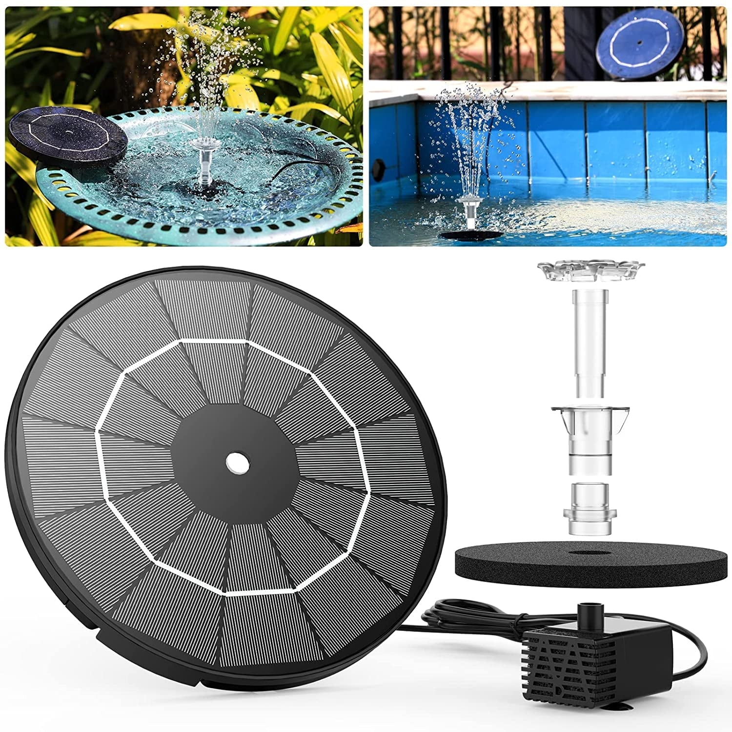 3.5W Solar Fountain Pump for Feature Outdoor DIY Solar Bird Bath Fountain with Multiple Nozzles; Solar Powered Fountain for Garden; Ponds; Fish Tank and Aquarium
