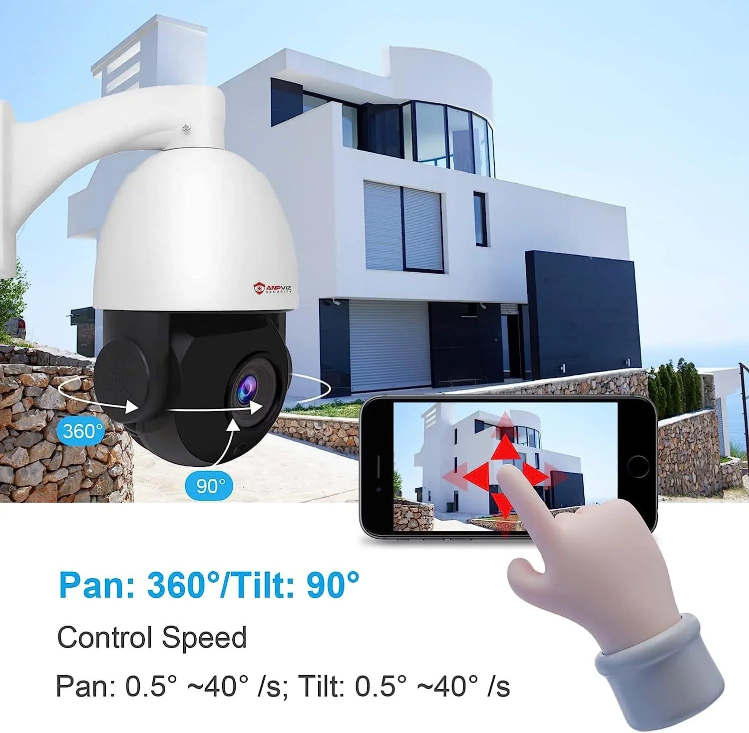 Anpviz 5MP PoE PTZ IP Surveillance Camera 20X Optical Zoom; PTZ IP Security Camera Outdoor Indoor with Mic/Audio; Person Vehicle Detection; IR Night Vision; Metal; Pan 360°/Tilt 90°; IP66 Fluidproof