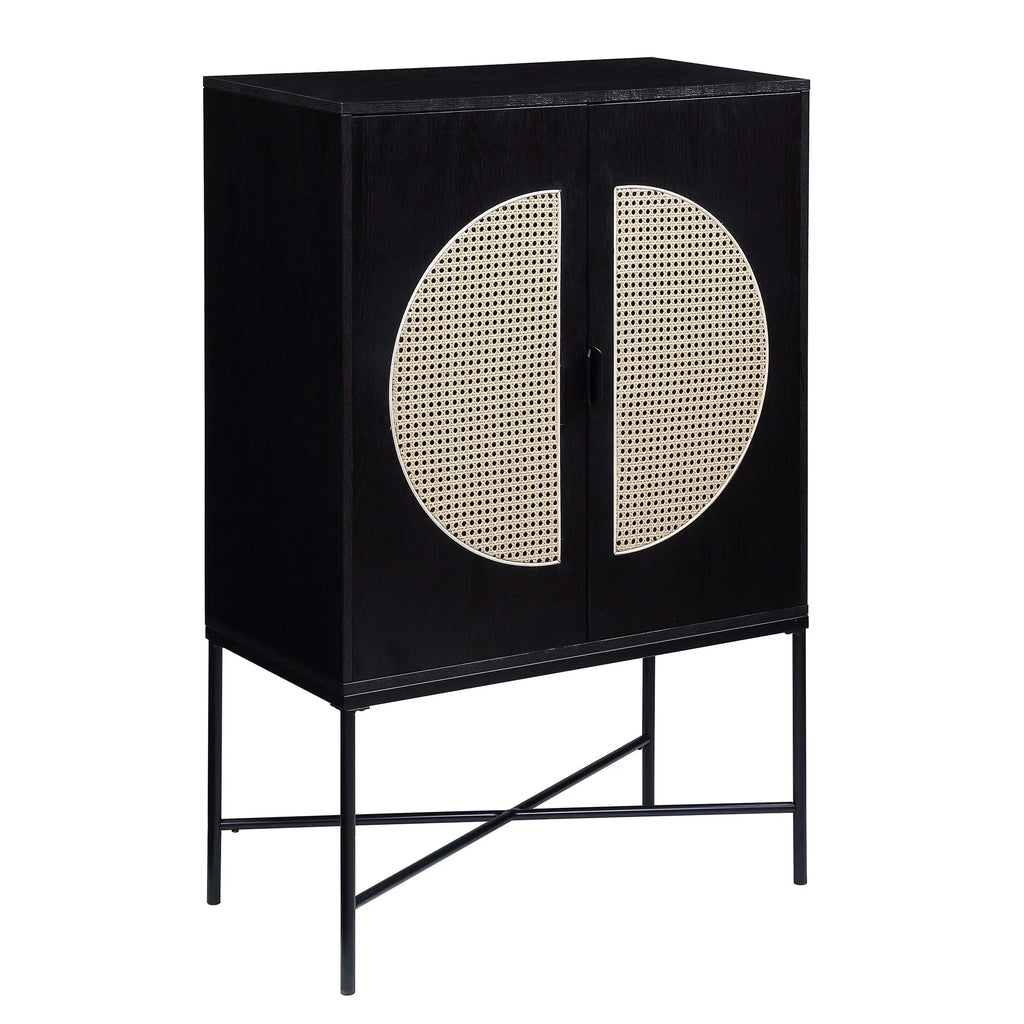 BESTCOSTY Wine Cabinet Locker Wine Rack; Metal & Wood Black Finish