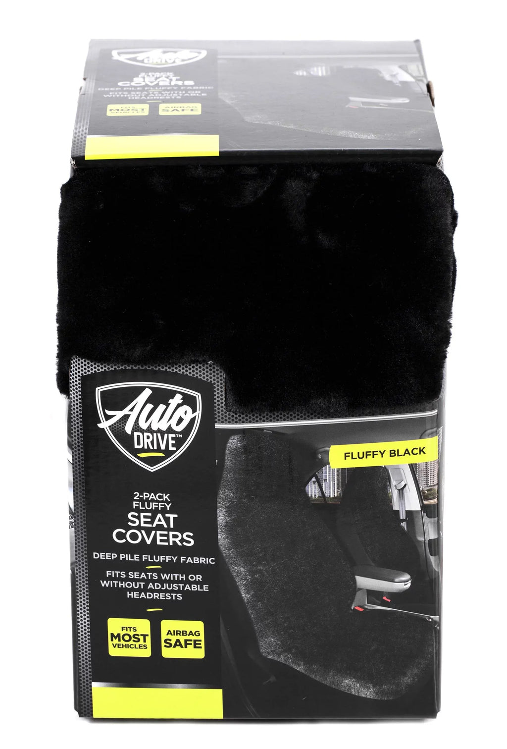 Auto Drive 2 Piece Car Seat Covers High Back Soft Faux Fur Polyester Black; Universal Fit; 2002SC101