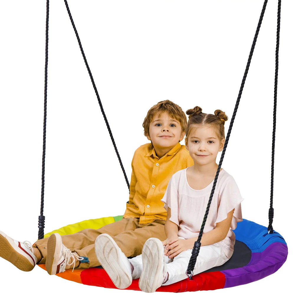 ZenSports 700lb Outdoor 40" Kids Saucer Web Tree Swing Set - 70’’ Adjustable Ropes 360 Rotate°; Steel Frame; UV Protection; Fluidproof; Multi-Color Rainbow