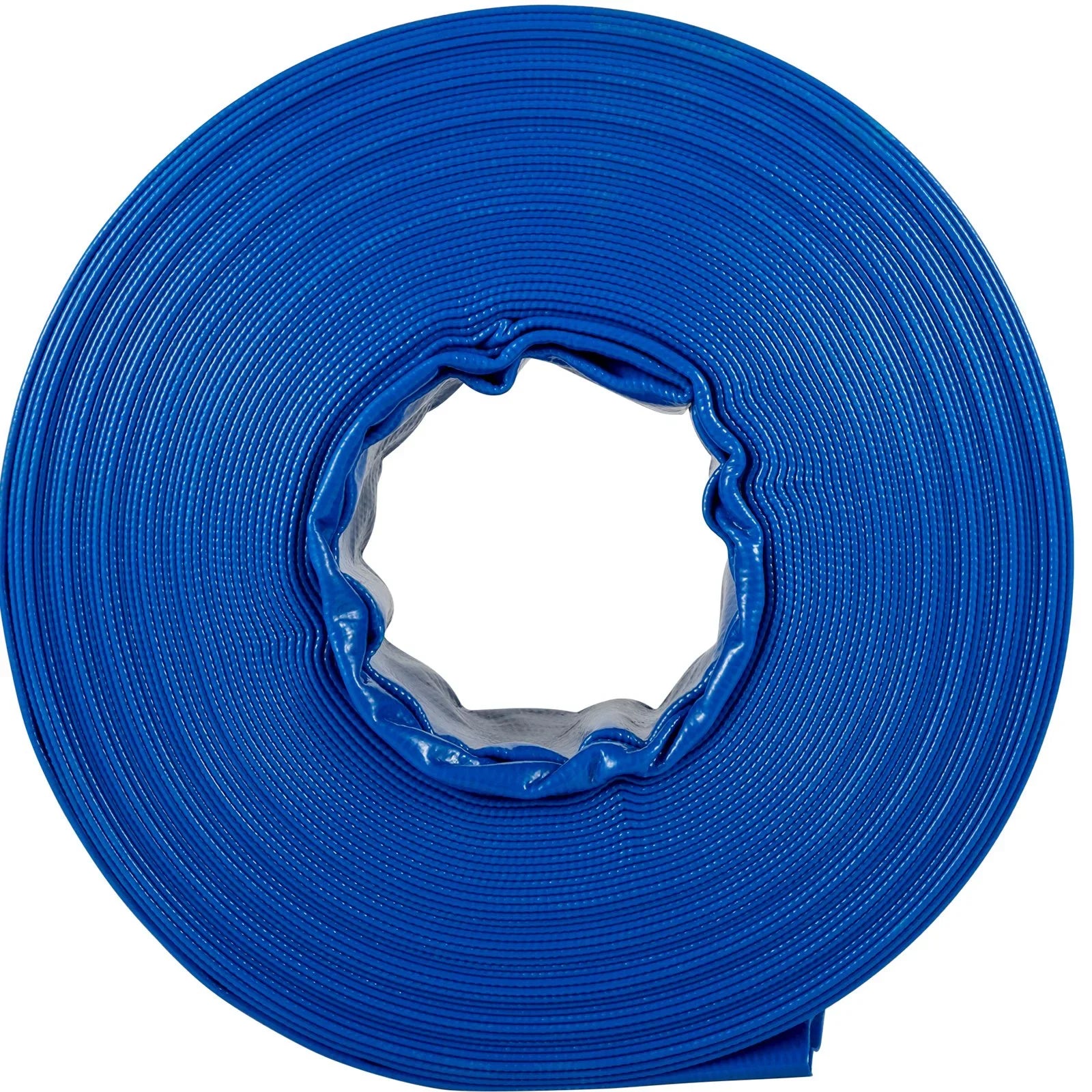 VEVOR Discharge Hose; 1-12" x 105'; Fabric Lay Flat Hose; Heavy Duty Backwash Drain Hose with Clamps; Weather-proof & Burst-proof; Ideal for Swimming Pool & Transfer; Blue