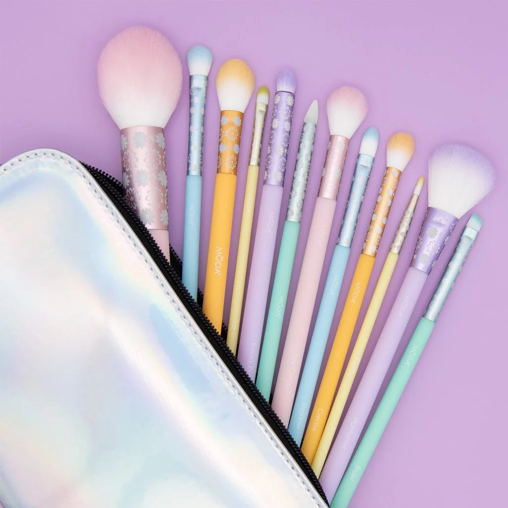 Moda Brush Posh Pastel Signature 13pc Makeup Brush Set; Includes Highlighter; Crease; and Shader Makeup Brushes