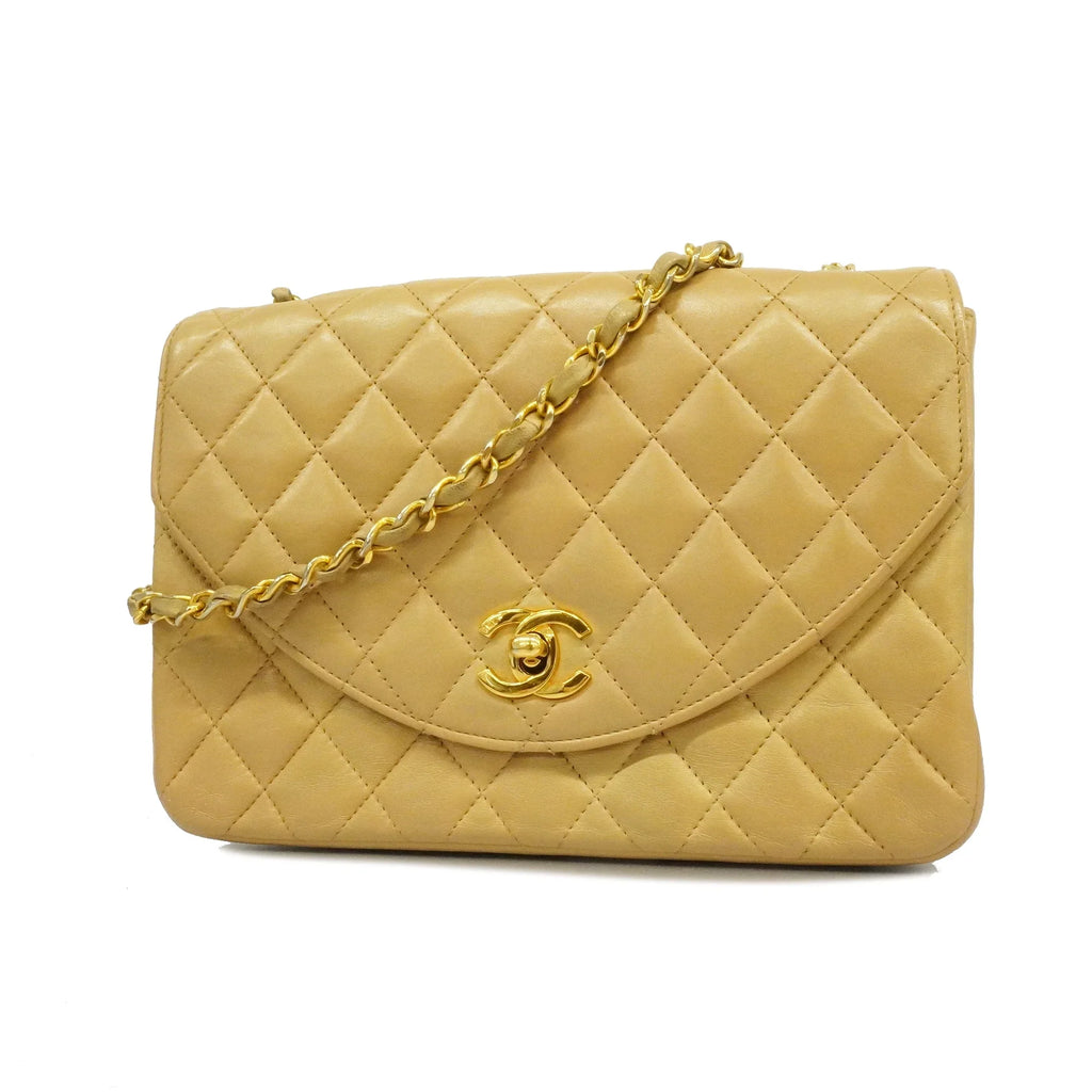 Authenticated Used Auth Chanel Matelasse Single Chain Women's Leather Shoulder Bag Beige
