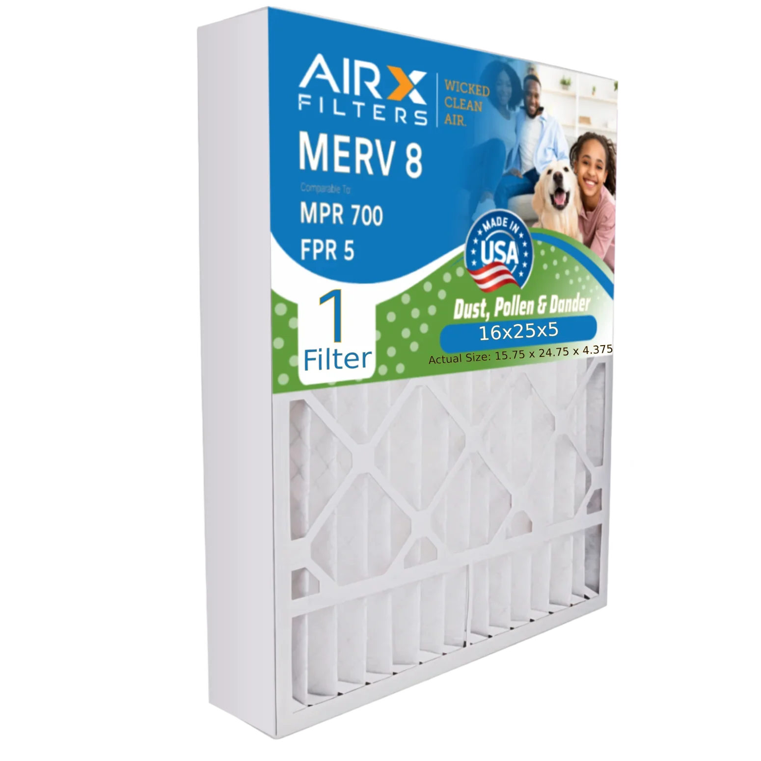 16x25x5 Air Filter MERV 8 Comparable to MPR 700 & FPR 5 Compatible with Honeywell FC100A1029 EXPXXFIL0016 Premium USA Made 16x25x5 Furnace Filter 1 Single Filter by AIRX FILTERS WICKED CLEAN AIR.