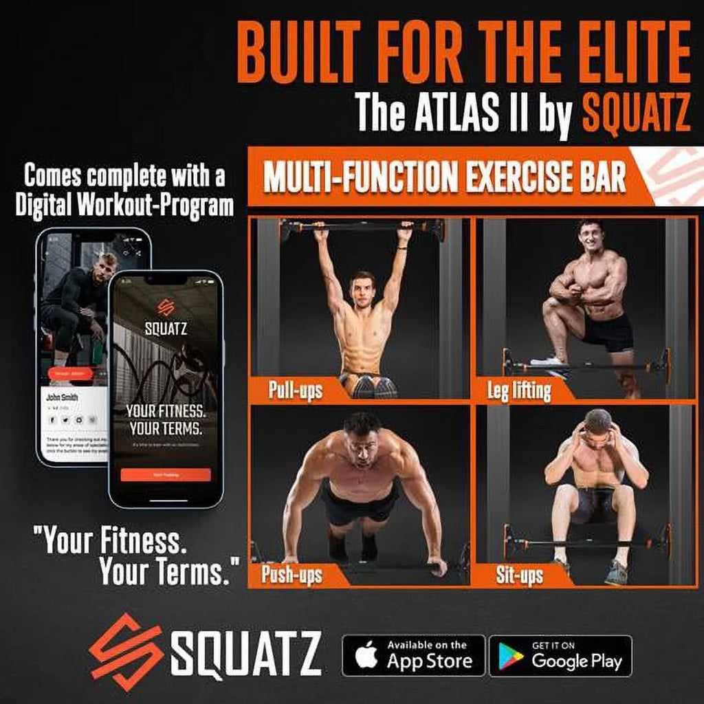 SQUATZ 48” Adjustable Pull-up Bar -Adjustable Width 37 to 56 inches; ;orange and black color