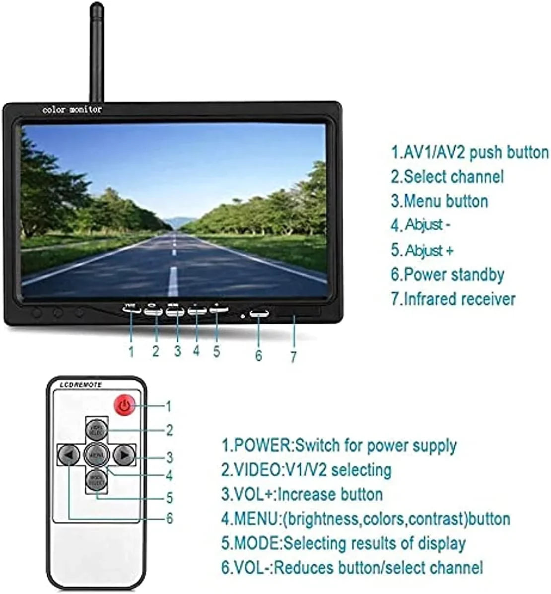 Bileeko RV Backup Camera and Monitor Kit 7 inch LCD Monitor 2 Wireless Rear View Camera for Bus SUV Trucks Trailers