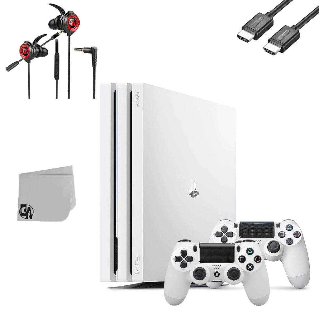 Pre-Owned Sony PlayStation 4 Pro 1TB White Gaming Console With 2 Controller + G11-A Earbuds With Microphone BOLT AXTION Bundle