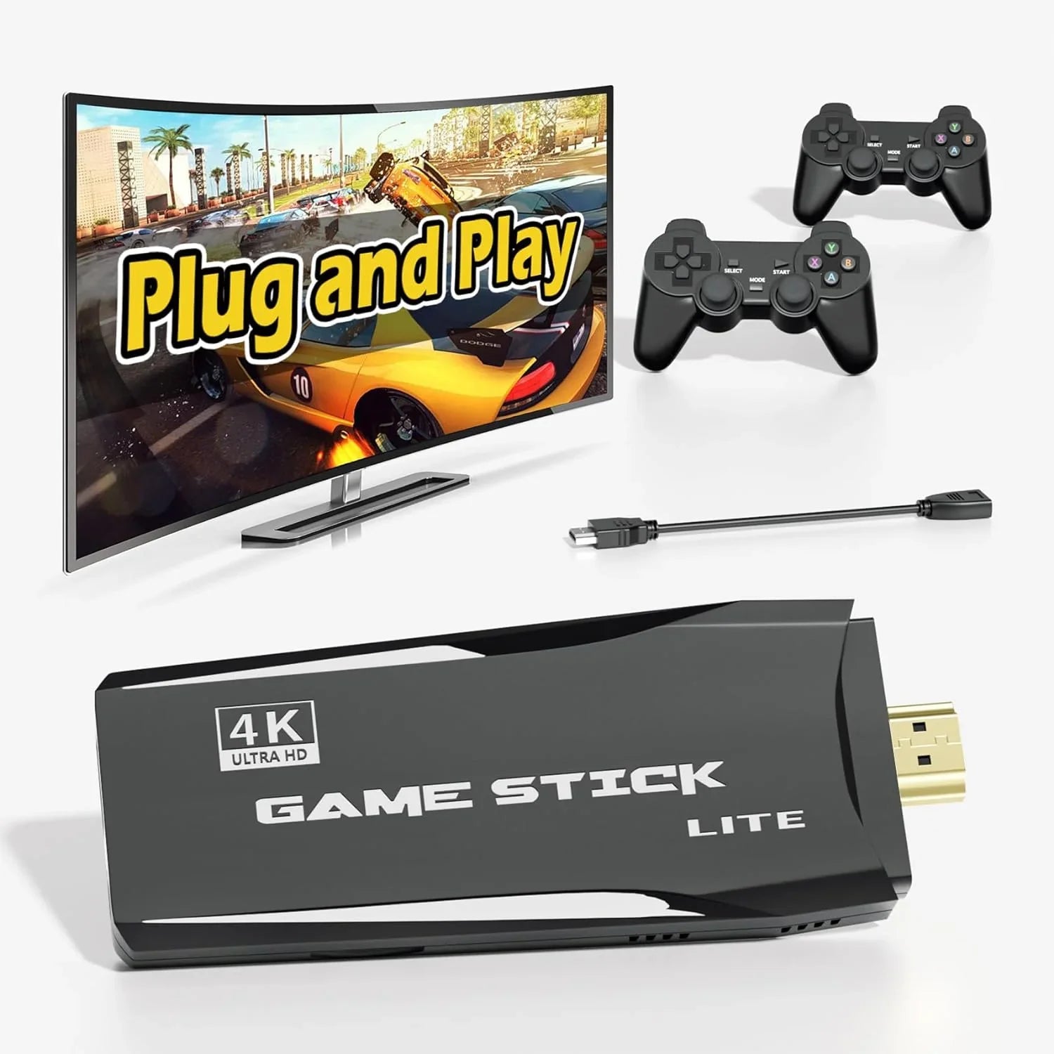 Retro Game Stick Emulator Console - Preloaded 12000+ Classic Retro Games;9 Emulators;Plug and Play Video Games for TV;Nostalgia Stick Support 4K HD Port;2 Wireless Gamepads(64G)