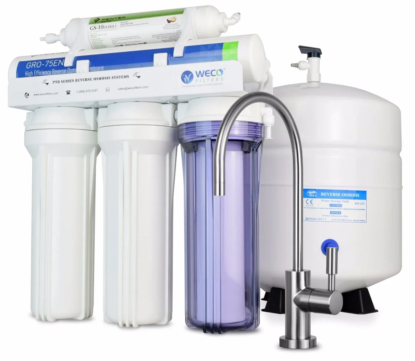 WECO VGRO-75GS-10EXTRA.5 High Efficiency Reverse Osmosis Drinking Filtration System with Bacteriostatic Filter