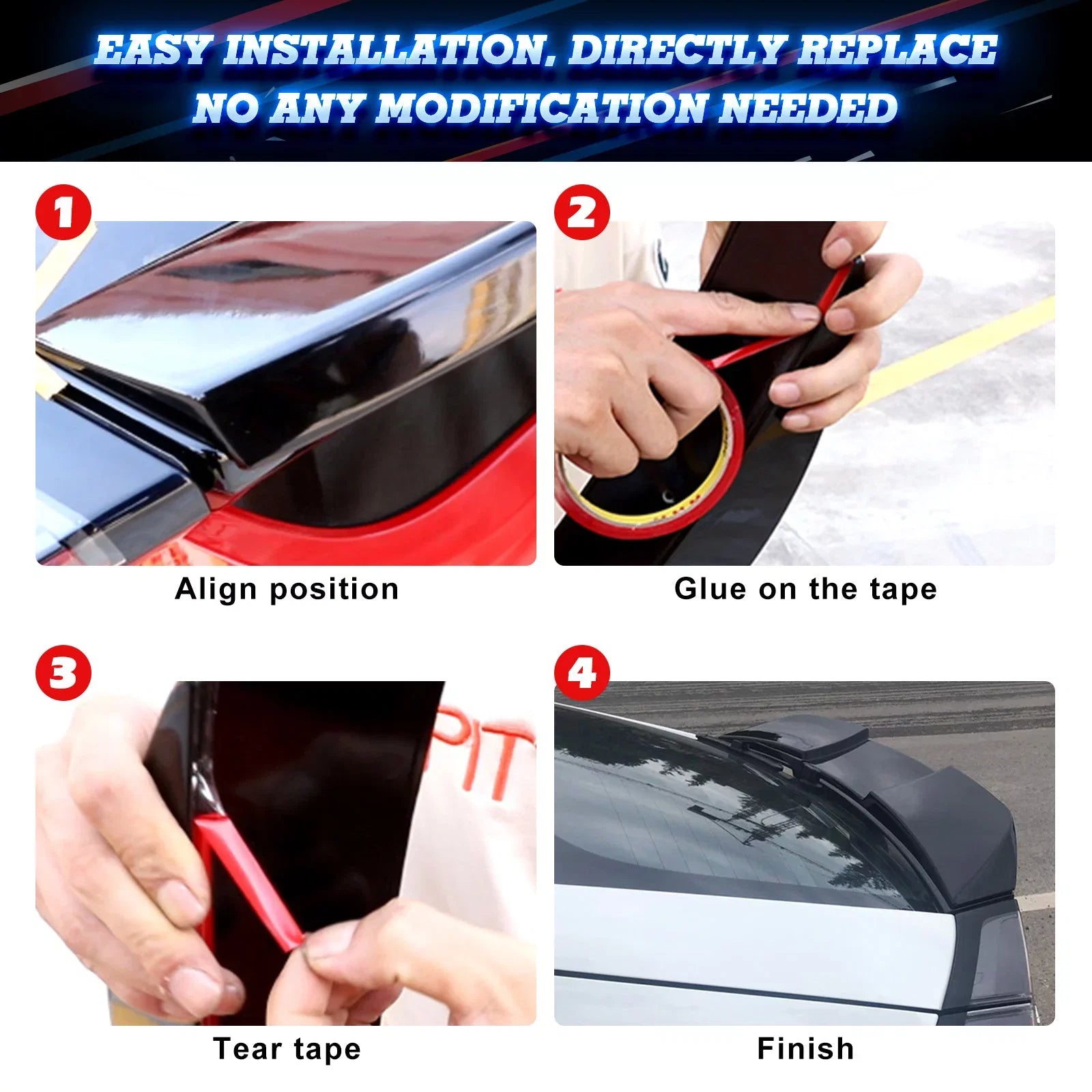 Xotic Tech 1pc Glossy Black V-Style ABS Plastic Duckbill Trunk Spoiler Molding Trim Compatible with Honda Civic Hatchback 2017-2021