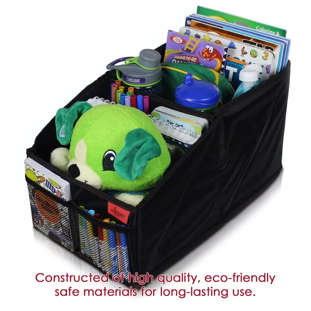 Lusso Gear Car Seat Organizer Front/Backseat with Black Stitching Great for Adults; Kids Featuring 8 Storage Compartments for Toys; Magazines; Tissues; Maps; Books; Documents; Games and More