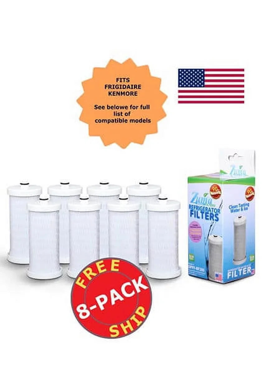 ZUMA Brand ; and Ice Filter ; Model # OPFF-RF300 ; Compatible with Frigidaire® NGRG-2000 - 8 Pack - Made in U.S.A.
