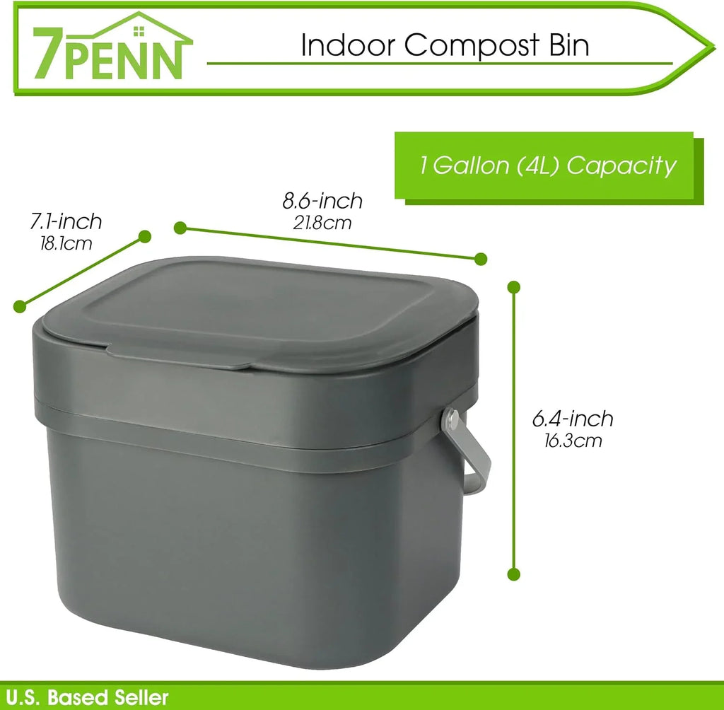 Small Compost Bin For Kitchen - 1Gal Countertop Compost Bucket For Food Scraps; Trash; Recycling And More - 4L Cabinet Or Wall Mounted Aluminum Indoor Compost Bin