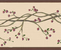 Dundee Deco Peel and Stick Wallpaper Border - Retro Red; Sepia Winterberries on Vine; 15 ft x 7 in