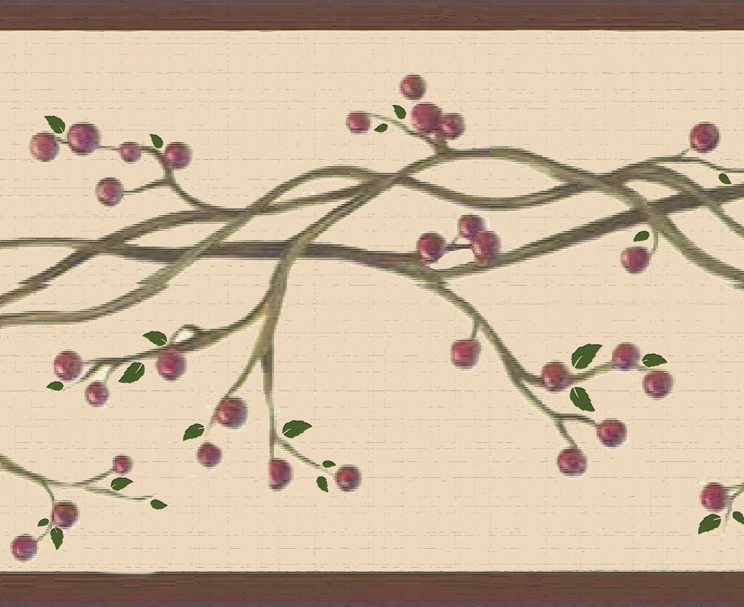 Dundee Deco Peel and Stick Wallpaper Border - Retro Red; Sepia Winterberries on Vine; 15 ft x 7 in