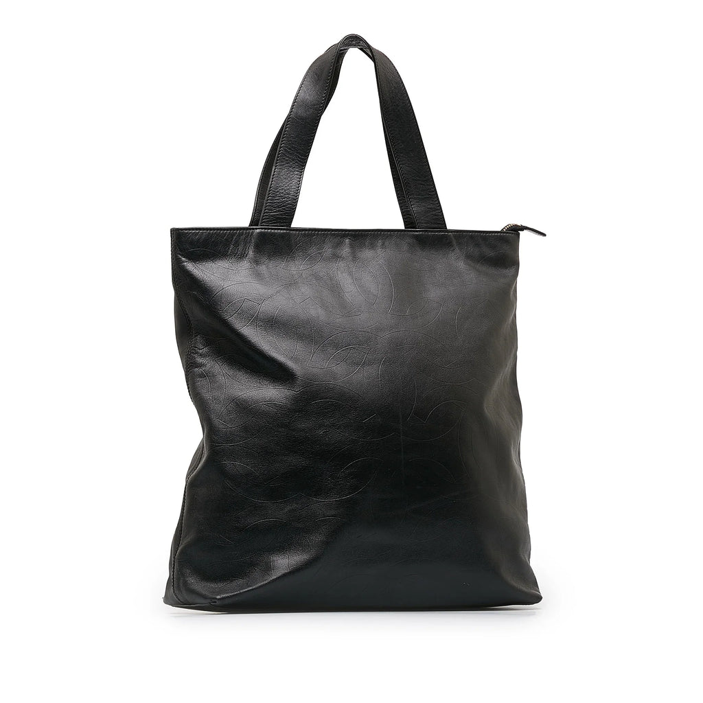 Pre-Owned Authenticated Chanel CC Tote Lambskin Leather Black Tote Bag Unisex (Good)