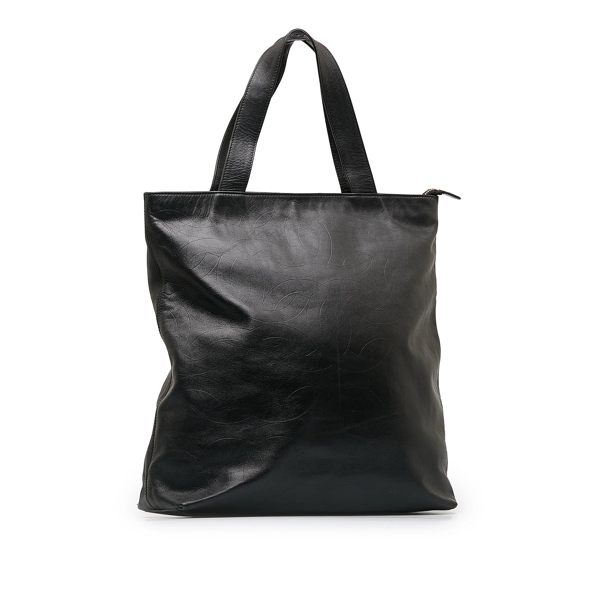 Pre-Owned Authenticated Chanel CC Tote Lambskin Leather Black Tote Bag Unisex (Good)
