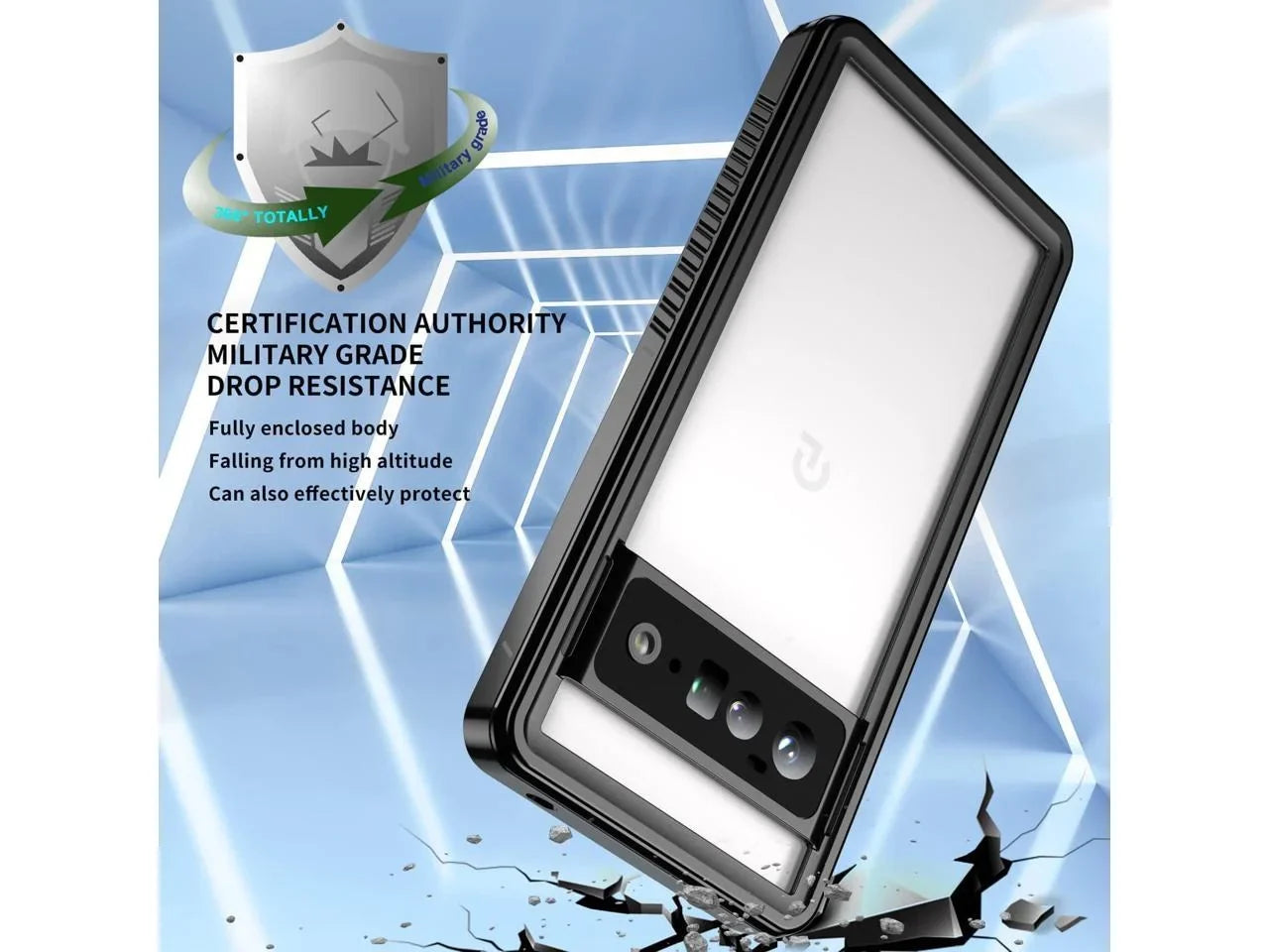 Google Pixel 6 Pro Case; Fluidproof Shockproof Clear Protective Case with Built-in Screen Protector; Full Body Case Slim Cover for Pixel 6 Pro 6.71 footes