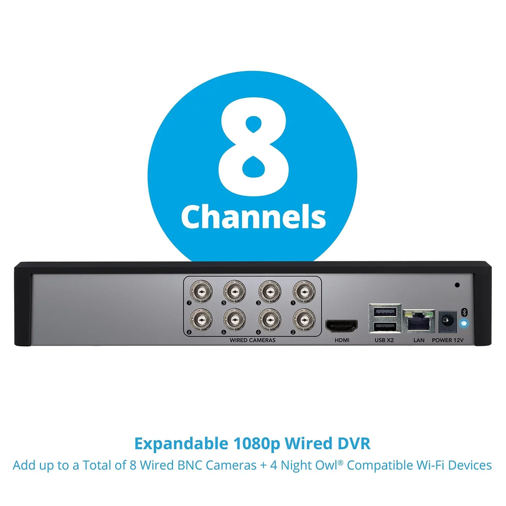 Night Owl Bluetooth 8 Channel DVR with 1TB Hard Drive; and 4 Wired 1080p HD Spotlight Security Cameras; Outdoor; HDMI Connector